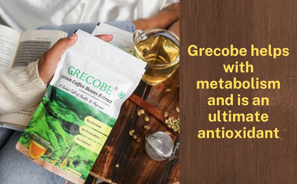 GRECOBE - 100% Pure Green Coffee Beans Extract with 50% chlorogenic acids Decaffeinated antioxidant | Maintain Metabolism - (1Pouch- 100 sachets) - Detox drink