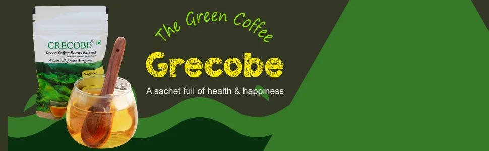 GRECOBE - 100% Pure Green Coffee Beans Extract with 50% chlorogenic acids Decaffeinated antioxidant | Maintain Metabolism - (1Pouch- 100 sachets) - Slimming coffee