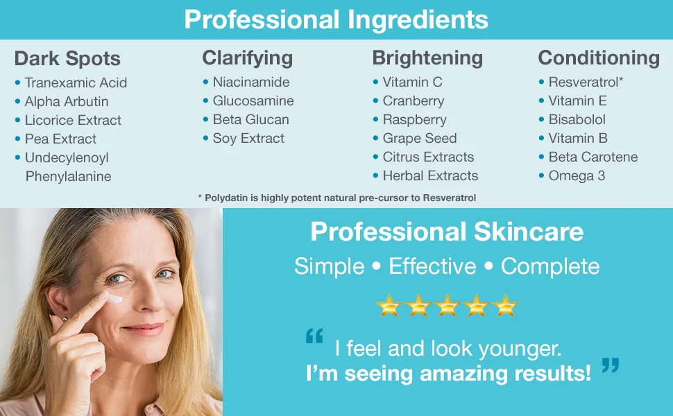 MD Complete Dark Spot Corrector | Anti-Aging | Professional Dark Spot Correction | With Tranexamic Acid Vitamins C + E Alpha Arbutin and Licorice Extracts 1.0 fl oz - Amazon_A+Content_DSC_Image3_Updated_0921