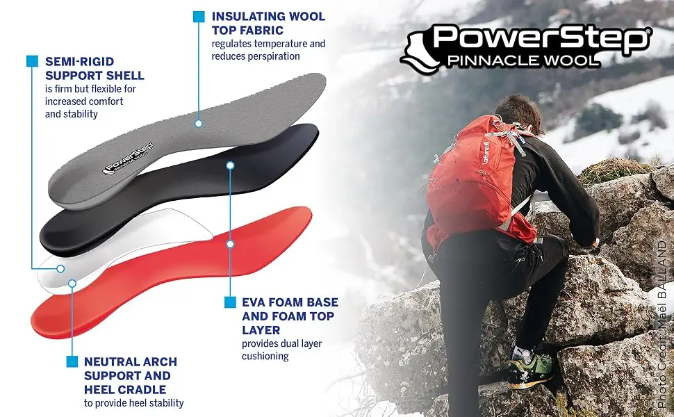 Powerstep Pinnacle Wool Insoles  Gray/Red  Men's 11-11.5 Gray/Red Men's 11-11.5 - PowerStep Pinnacle Wool