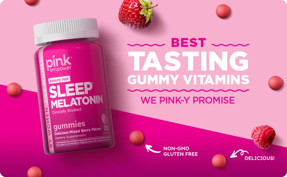 PINK Melatonin Gummies 10mg | Max Potency | Mixed Berry Flavor | Vegan Non-GMO & Gluten Free Supplement - Sleeve B