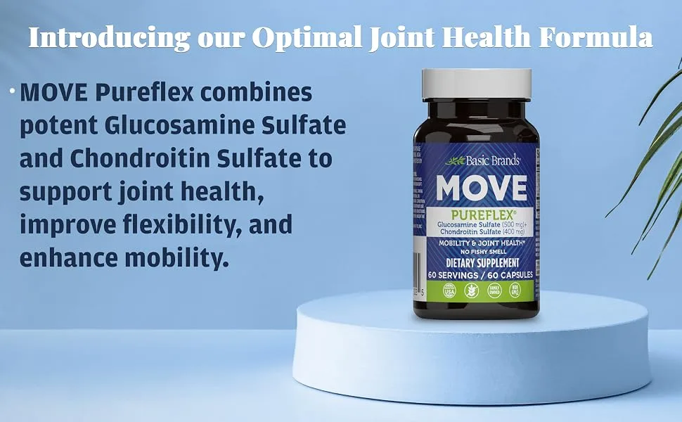 Basic Brands - Move Pureflex Glucosamine Chondroitin - Joint Support Supplement for Flexibility & Mobility - 60 Capsules - 2-Pack 60 Count (Pack of 2) - Basic Brands