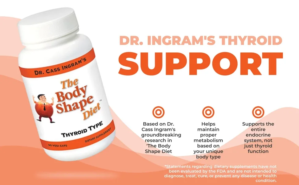 Dr. Cass Ingram's Body Shape Diet Thyroid Support Complex with Wild Oregano North Pacific Kelp L-Tyrosine Glandular Extracts - Natural Energy & Metabolism Support - Non-GMO 90 Capsules - Dr. Cass Ingram's Thyroid Support Formula Endocrine Support