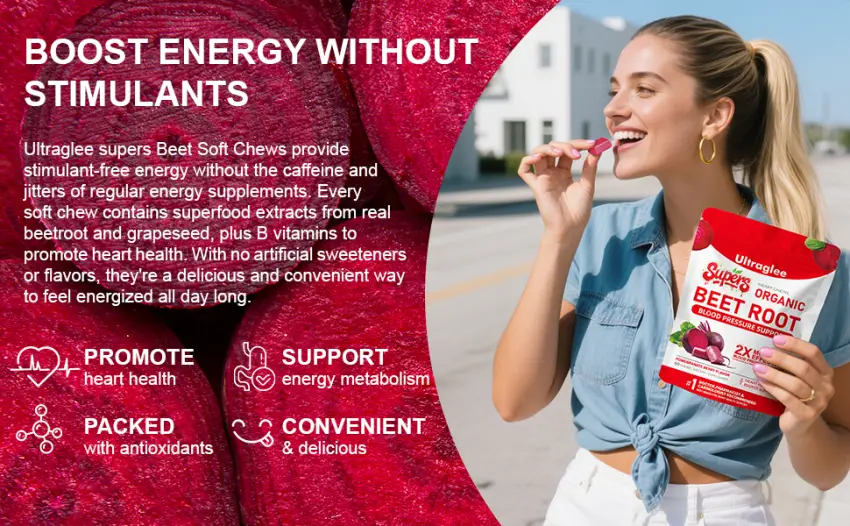 Ultraglee Beet Chews Beetsroot Heart Nitric Oxide Support Soft Beets Heart Chews Grape Seed Extract &Beet Root Powder Energy Supplement 60 (Pomegranate Berry Flavor) - product information 2