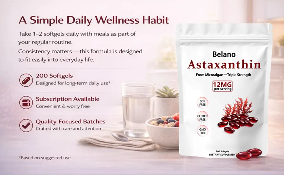 Belano Astaxanthin 12 mg 200 Softgels Natural Astaxanthin Antioxidant Supplement Clean Formula Non-GMO Verified & Gluten Free - product information 5