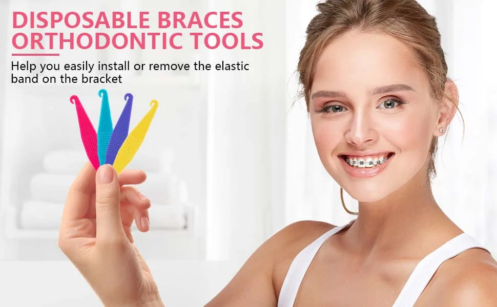 OBTANIM 100 Pcs Colorful Disposable Plastic Braces Elastic Rubber Bands Placers Tool for Braces Dental Orthodontic - product information 1