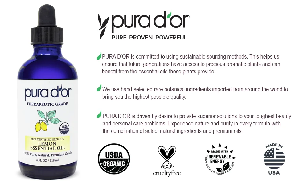 PURA D'OR (4oz) Lemon & Peppermint 100% Pure Therapeutic Grade Essential Oils Bundle for Aromatherapy Skin Care Energy Focus Breathing - product information 1