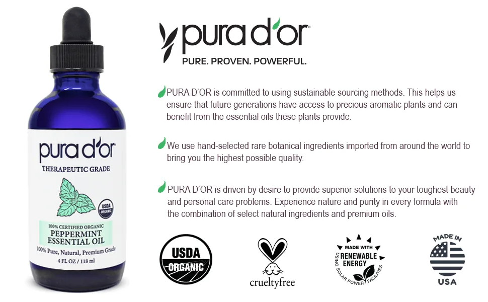 PURA D'OR (4oz) Lemon & Peppermint 100% Pure Therapeutic Grade Essential Oils Bundle for Aromatherapy Skin Care Energy Focus Breathing - product information 4