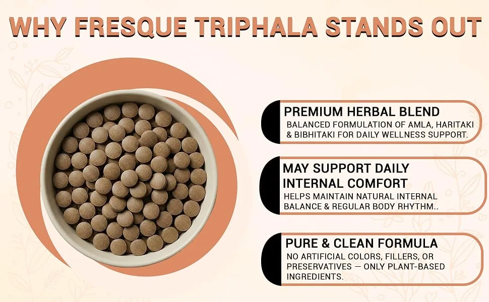 Fresque Triphala Supplement Traditional Herbal Blend Supports Daily Wellness and Digestive Health Vegan Non GMO 60 Capsules - Banner 2