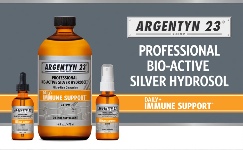 Argentyn 23 Professional Immune Support - Colloidal Silver Bio-Active Silver Hydrosol 23 ppm Liquid Twist Top 64 Fl Oz (1 892 mL) - Argenten 23