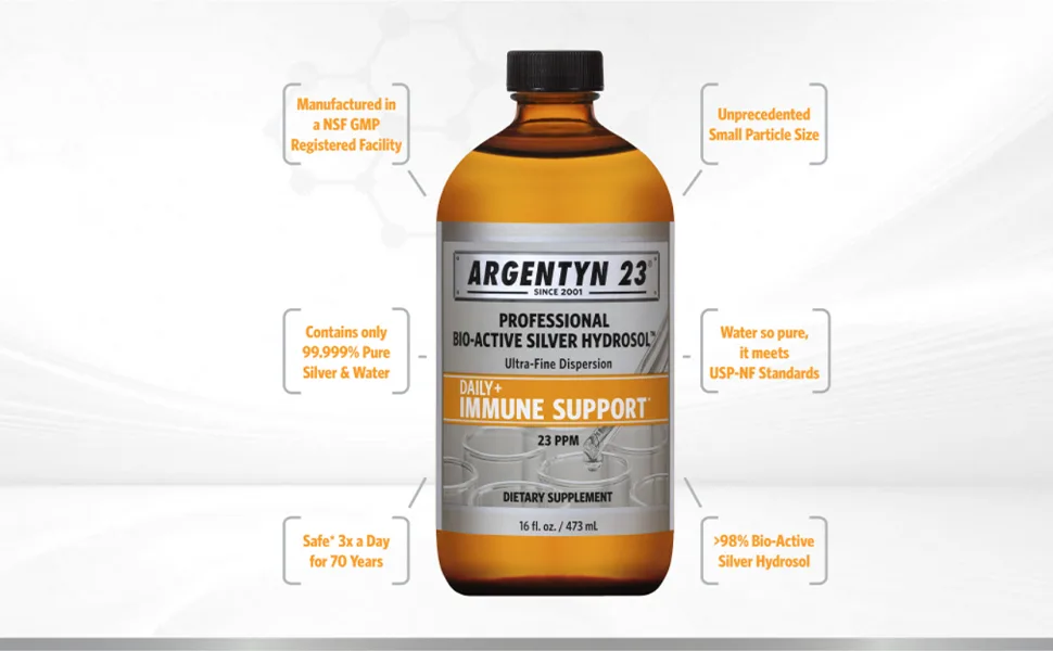 Argentyn 23 Professional Immune Support - Colloidal Silver Bio-Active Silver Hydrosol 23 ppm Liquid Twist Top 64 Fl Oz (1 892 mL) - Argentyn 23