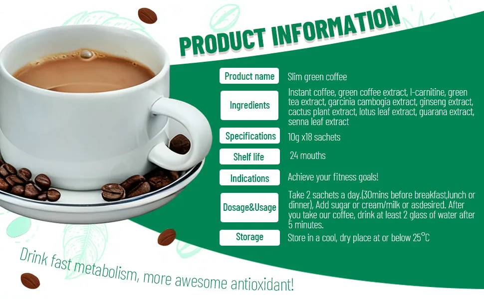 Premium Green Coffee with Ganoderma & Herbal Extracts - Energizing Instant Coffee Blend for Metabolism & Antioxidant Support 18 Sachets - Green Coffee