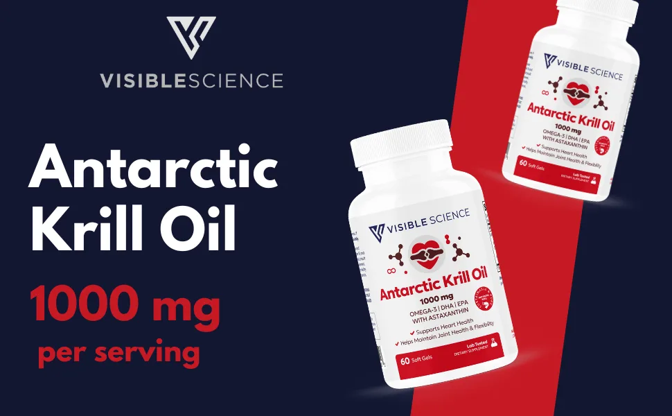 Visible Science Antarctic Krill Oil 1000mg Omega-3 EPA & DHA with Astaxanthin Heart Joint & Brain Health Support Helps Maintain Flexibility Sustainably Sourced 60 Softgels - VS Krill Oil
