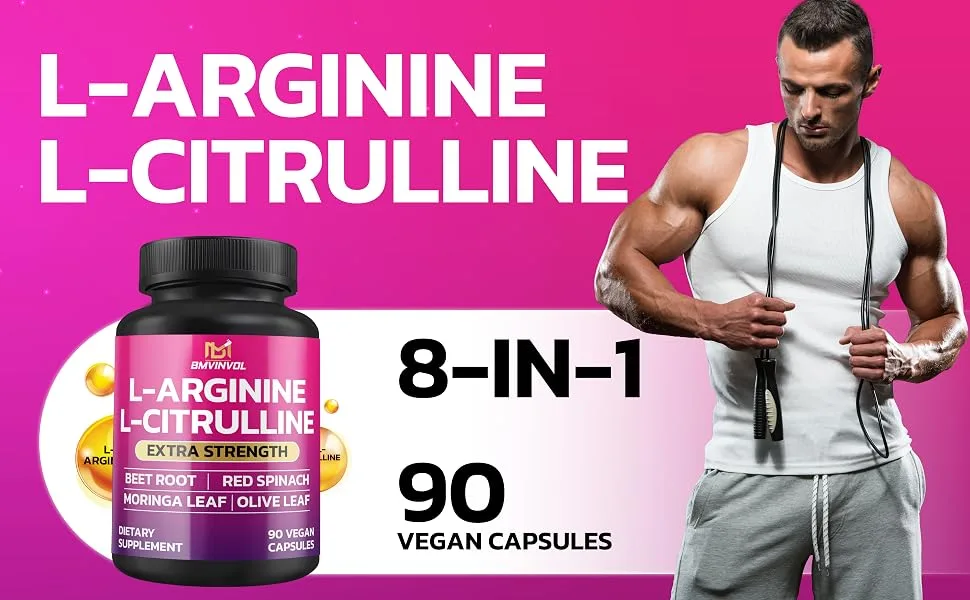 BMVINVOL L Arginine L Citrulline Supplement Plus Beet Root Moringa Olive Red Spinach for Support Daily - 90 Capsules - B0DNQHDZ2J