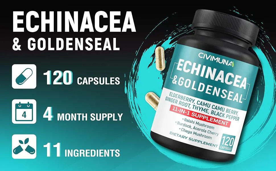 CIVIMUNA Echinacea Extract Capsules with Echinacea Goldenseal Root Elderberry and More - 120 Capsules for 4 Months Supply - B0BFMB5FD5
