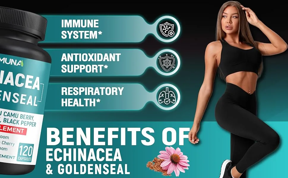 CIVIMUNA Echinacea Extract Capsules with Echinacea Goldenseal Root Elderberry and More - 120 Capsules for 4 Months Supply - B0BFMB5FD5