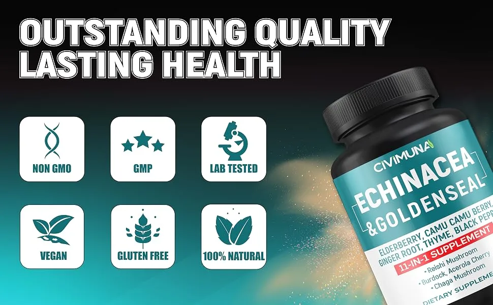 CIVIMUNA Echinacea Extract Capsules with Echinacea Goldenseal Root Elderberry and More - 120 Capsules for 4 Months Supply - B0BFMB5FD5