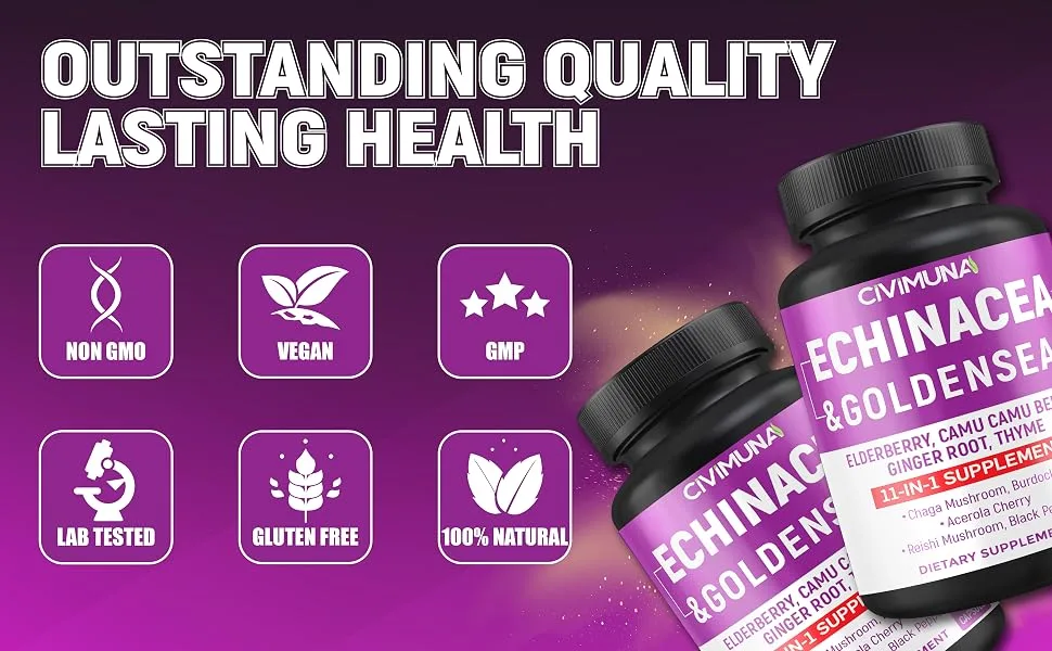 CIVIMUNA Echinacea Capsules with Echinacea Goldenseal Root Elderberry - 120 Capsules for 4 Months Supply (Pack of 2) - B0BFQYDLNT
