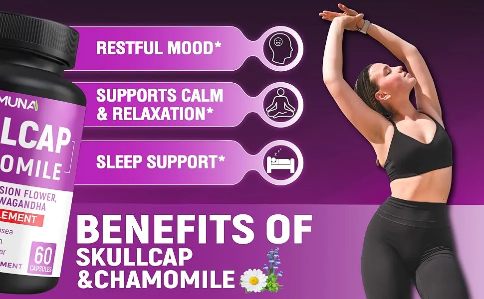 CIVIMUNA Skullcap Capsules with Skullcap Chamomile Lemon Balm and More - 120 Capsules for 4 Months Supply (Pack of 2) - B0BFN337M6