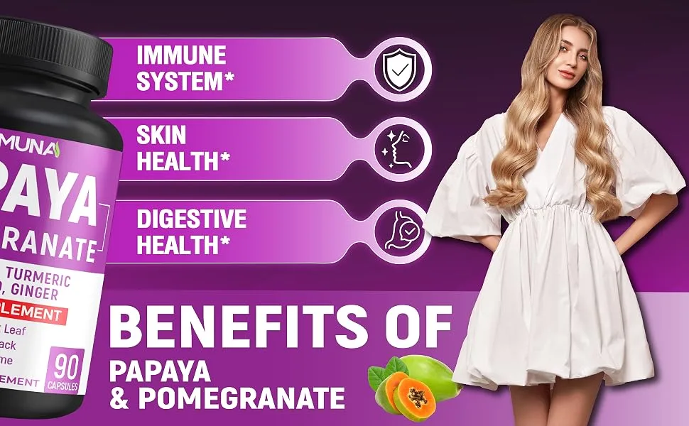 CIVIMUNA Papaya Capsules with Papaya Pomegranate Apple Pectin and More - 90 Capsules for 3 Months Supply - B0BFR566X3