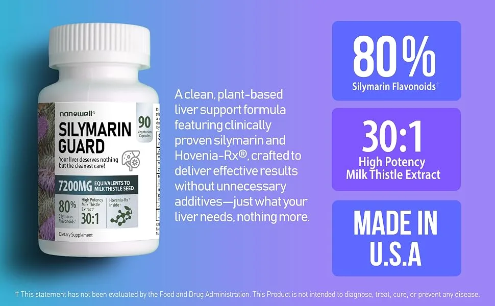 NANOWELL SILYMARIN Guard Milk Thistle 30:1 Extract 7500 mg Strength 90 Vegan Capsules - product information 2