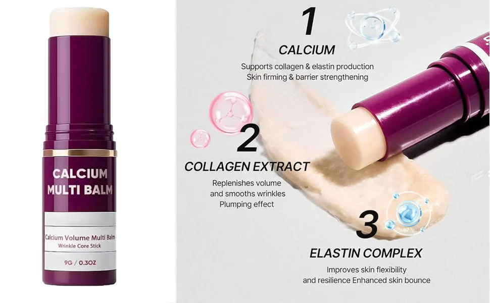 Minfei Calcium Multi Balm Calcium Volume Multi Balm Wrinkle Core Stick Korean Collagen Moisturing Stick Cream Makeup for Reduce Wrinkle Suitable for Eyes Neck Face(1pcs) - calcium balm stick