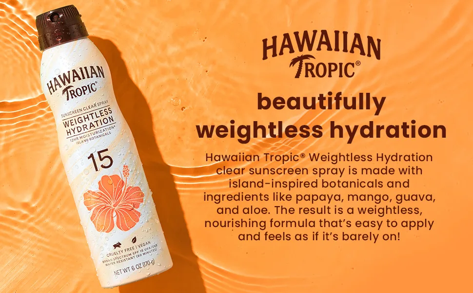 Hawaiian Tropic Weightless Hydration Clear Spray Sunscreen SPF 15 Twin Pack 6oz each & Silk Hydration After Sun Lotion Twin Pack 6 Fl Oz each - product information 1