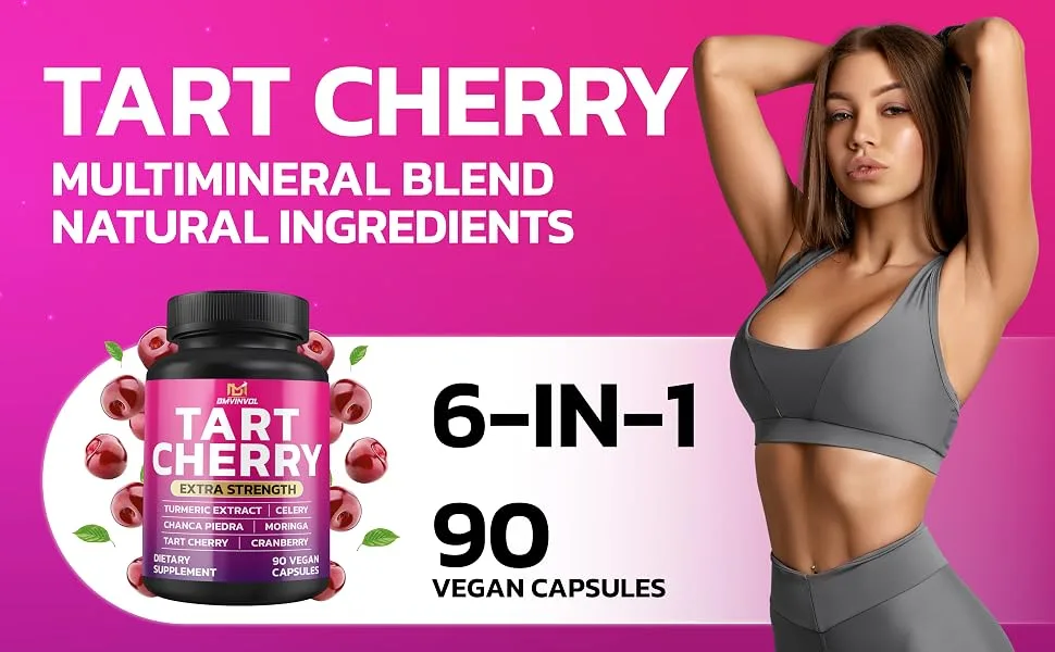 BMVINVOL Tart Cherry 20:1 Extract - Plus Moringa Chanca Piedra Celery Cranberry Extract and More - 90 Capsules - 3 Month Supply - B0DNJ5JFC4