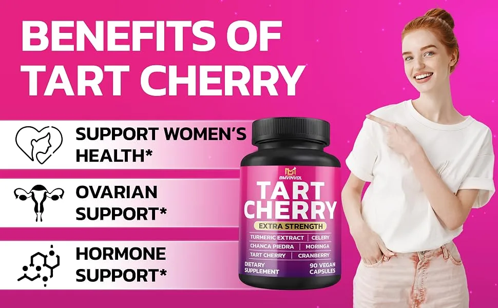 BMVINVOL Tart Cherry 20:1 Extract - Plus Moringa Chanca Piedra Celery Cranberry Extract and More - 90 Capsules - 3 Month Supply - B0DNJ5JFC4