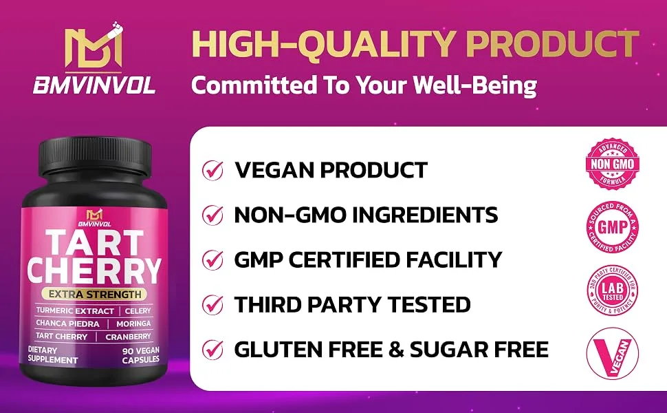 BMVINVOL Tart Cherry 20:1 Extract - Plus Moringa Chanca Piedra Celery Cranberry Extract and More - 90 Capsules - 3 Month Supply - B0DNJ5JFC4