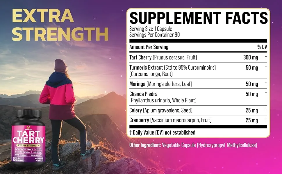 BMVINVOL Tart Cherry 20:1 Extract - Plus Moringa Chanca Piedra Celery Cranberry Extract and More - 90 Capsules - 3 Month Supply - tart cherry