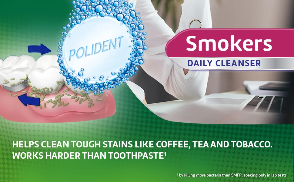 Polident Smokers Antibacterial Denture Cleanser Effervescent Tablets 84 count - Helps clean