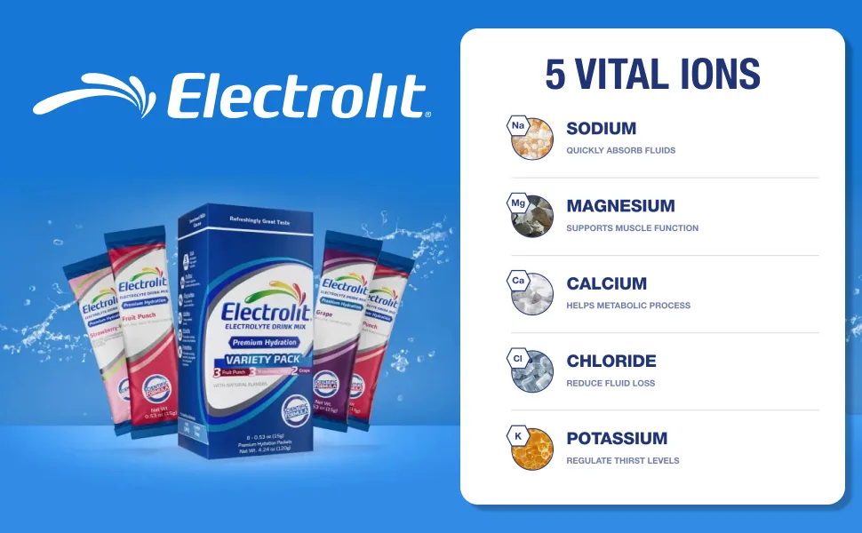 Electrolit Electrolytes Powder Packets Fruit Punch 8 Pack Powdered Hydration Packets for Dehydration & Rehydration Post Workout Flavored Hydrating Drink Mix Gluten Free Daily Water Enhancer Sticks - Electrolit