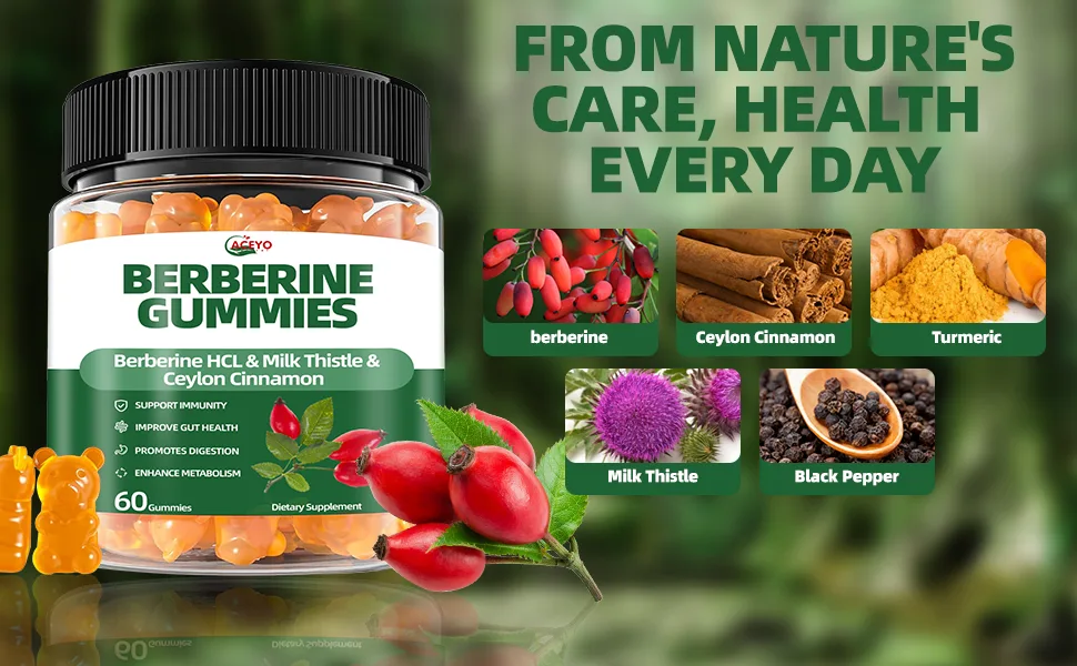 ACEYO Berberine Gummies for Immune Support & Promote Digestion - Natural Berberine HCL Cinnamon Supplement - 60 Vegan Gummies for Adults - BERBERINE GUMMY