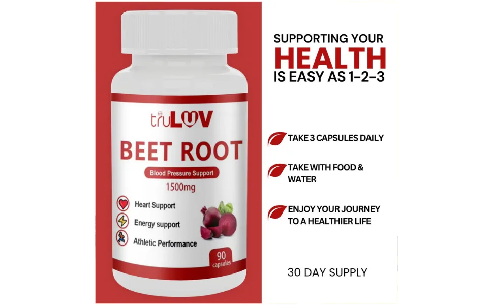 MY TRULUV Beet Root Capsules 1500mg 90 Count Supports Health - 1234