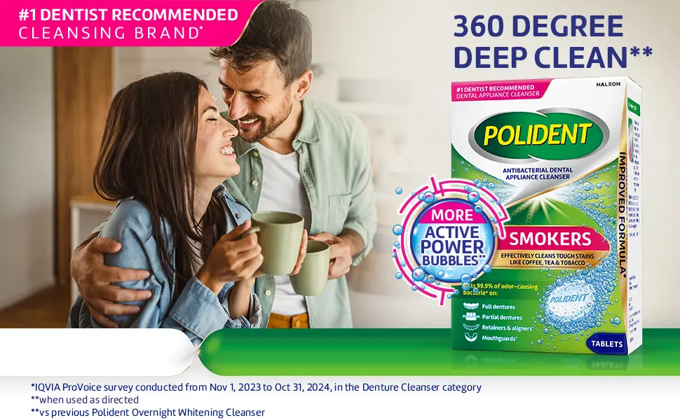 Polident Smokers Antibacterial Dental Appliance Cleanser Tablets 90 Count - Polident