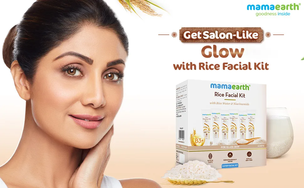 Mamaearth Rice Single Use Facial Kit - 6 Steps | Includes Cleanser Scrub Gel Massage Creams Mask & Glow Cream | 2.12 Oz/60g - mamaearth