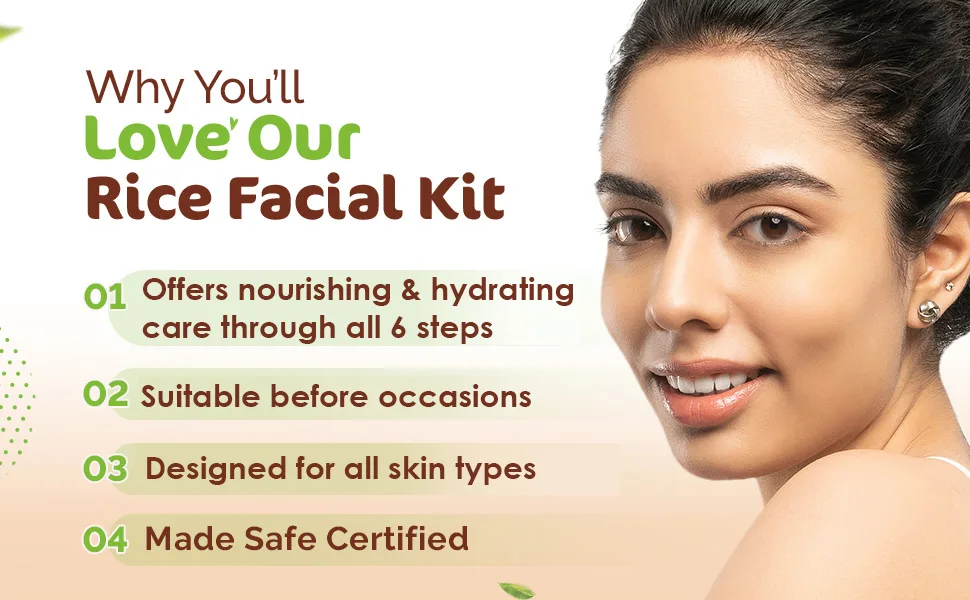 Mamaearth Rice Single Use Facial Kit - 6 Steps | Includes Cleanser Scrub Gel Massage Creams Mask & Glow Cream | 2.12 Oz/60g - mamaearth