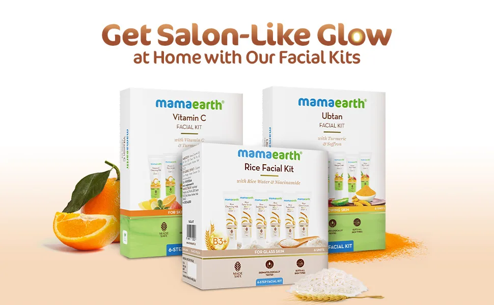Mamaearth Rice Single Use Facial Kit - 6 Steps | Includes Cleanser Scrub Gel Massage Creams Mask & Glow Cream | 2.12 Oz/60g - mamaearth