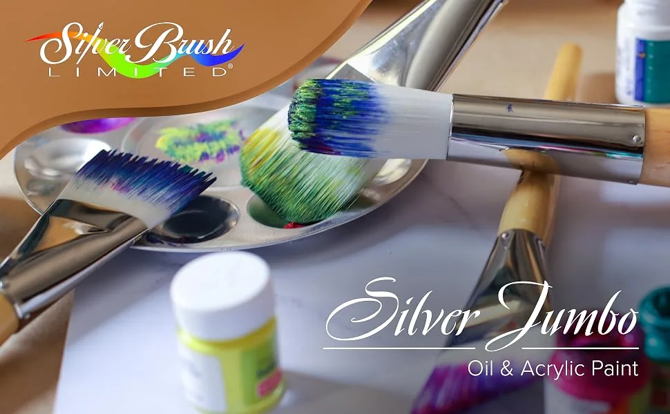 Silver Brush Limited 8036MD Silver Jumbo Landscape Oval Brush  Large Murals  Easel Painters and Furniture  Size Medium  Short Handle - Silver Jumbo