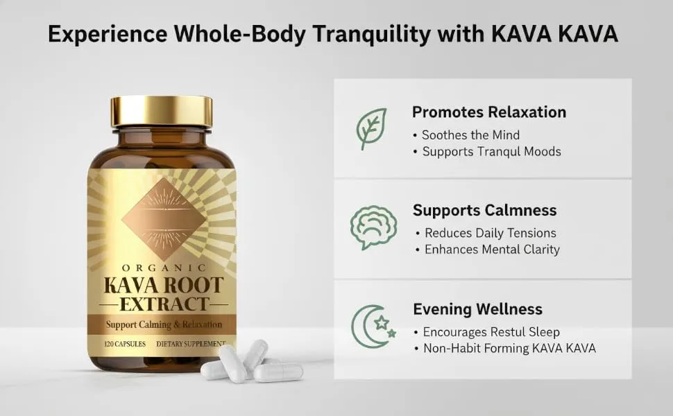 FlexBloom Kava Kava Capsules High Concentration Kava Root Extract Supplement for Relaxation and Immune Support Vegan & Non-GMO 120 Capsules - kava kava