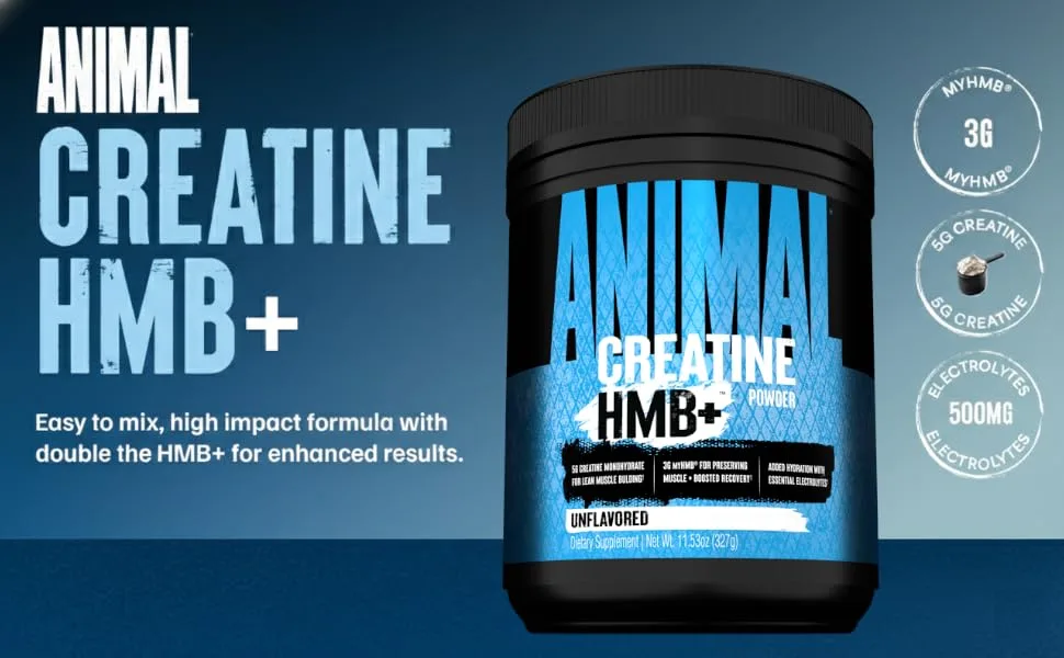 Animal Creatine HMB Powder 3g myHMB + 5g Creatine with Electrolytes for Recovery & Daily Energy Unflavored 30 Servings - hmbunflav