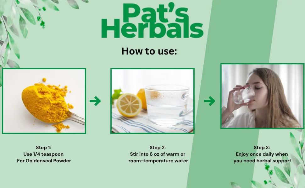 Pat's Herbals Goldenseal Root Powder - 2oz USA Grown Non-GMO | Pure Bright Yellow Root Powder - goldenseal