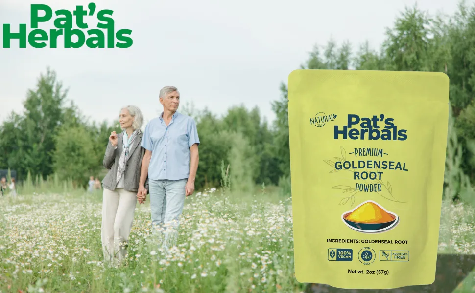 Pat's Herbals Goldenseal Root Powder - 2oz USA Grown Non-GMO | Pure Bright Yellow Root Powder - goldenseal