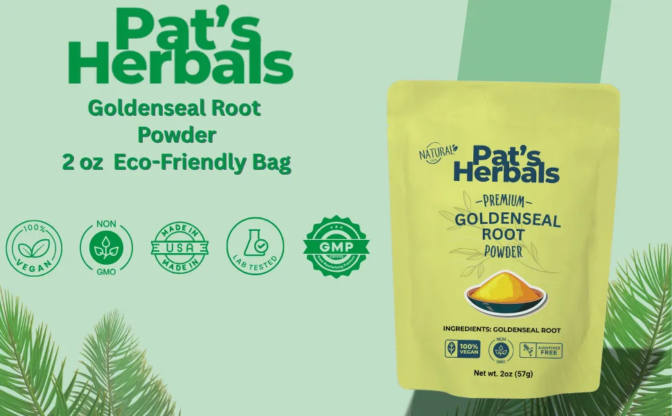 Pat's Herbals Goldenseal Root Powder - 2oz USA Grown Non-GMO | Pure Bright Yellow Root Powder - goldenseal root