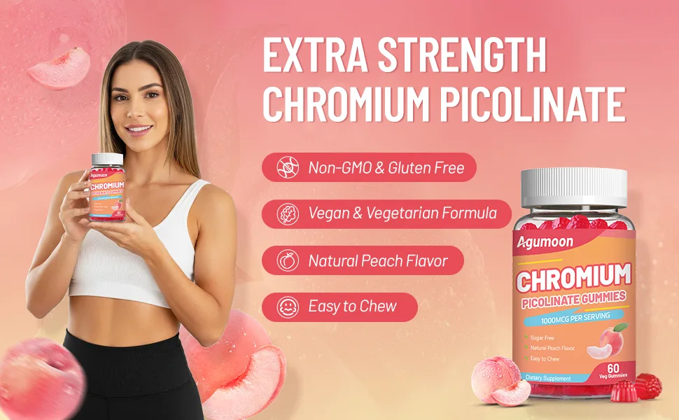 Chromium Picolinate Gummies 1000 mcg Vegan Gluten-Free Peach Flavor 60 Vegan Gummies - chromium picolinate