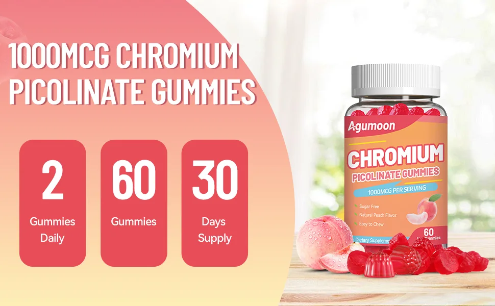 Chromium Picolinate Gummies 1000 mcg Vegan Gluten-Free Peach Flavor 60 Vegan Gummies - picolinate chromium