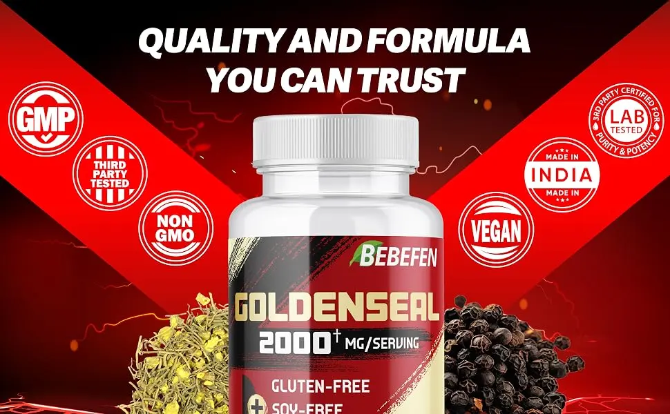 BEBEFEN Goldenseal Root Capsules 2000mg | Traditional Herb Supplement | Concentrated Extract | Vegetarian Non-GMO - goldenseal capsules
