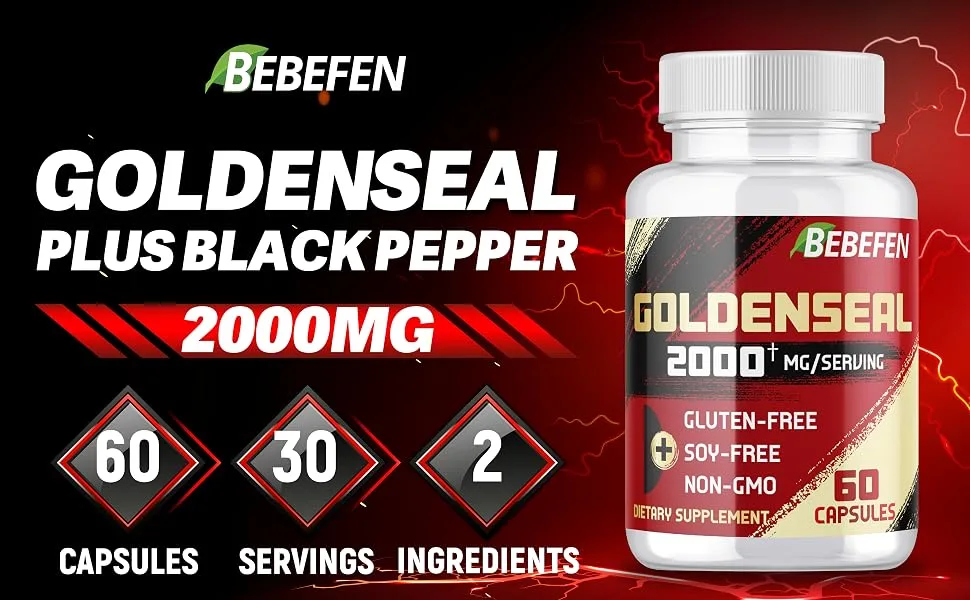 BEBEFEN Goldenseal Root Capsules 2000mg | Traditional Herb Supplement | Concentrated Extract | Vegetarian Non-GMO - goldenseal supplement