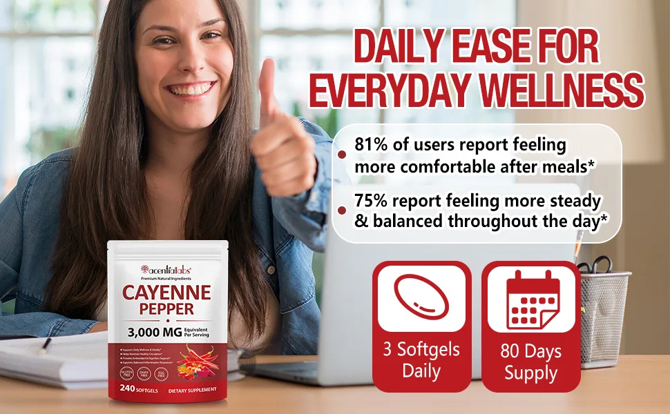 EIFTG Cayenne Pepper Capsules - Premium Cayenne Pepper Supplement for Healthy Circulation & Vitality Support - Daily Wellness Support Supplement 240 Softgels - Cayenne Pepper Capsules